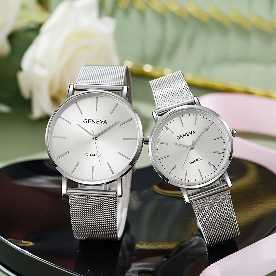 Men and Women Gold Mesh Strap Couple Watch Elegant Romantic Gift