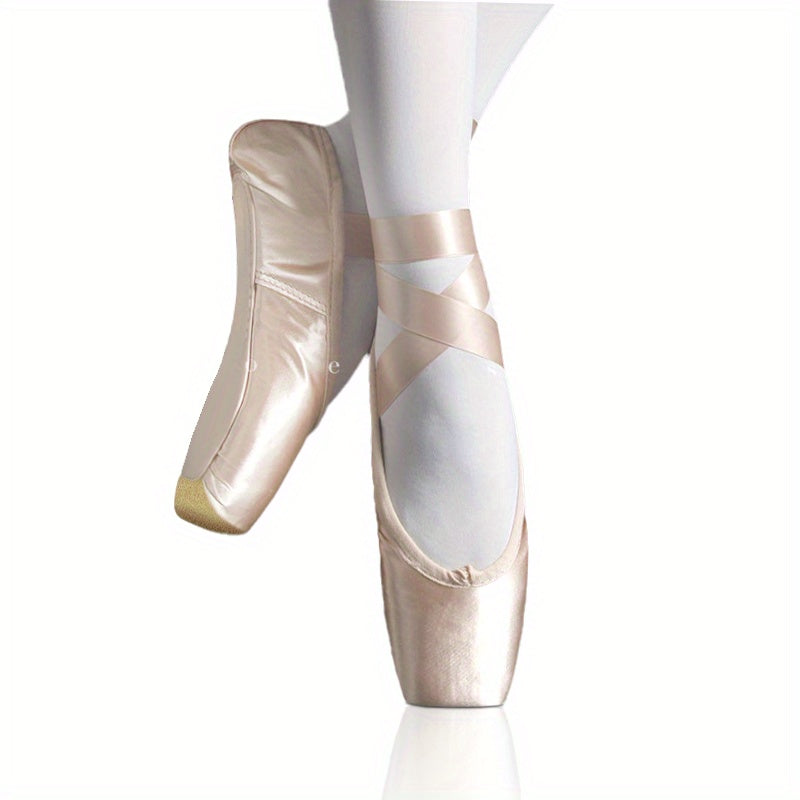 Pink Satin Ballet Pointe Shoes for Women Satin Finish Slip-On Square Toe