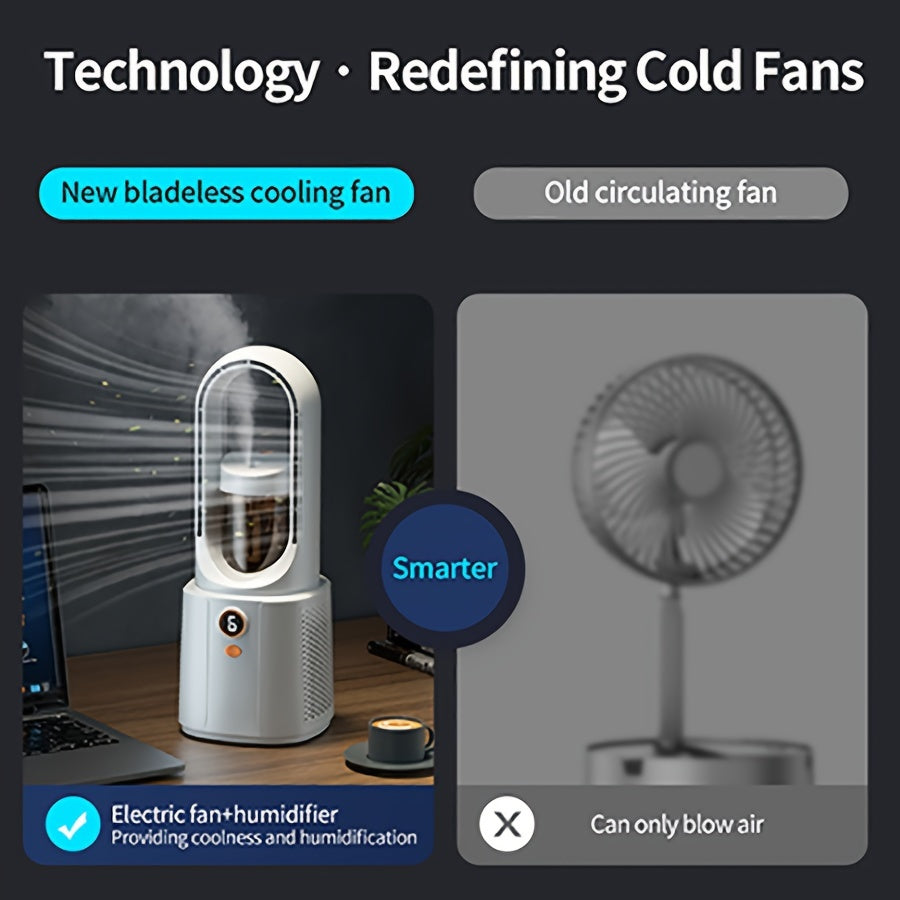 Rechargeable Portable Bladeless Desktop Fan with Mist Humidifier 2200mAh Battery