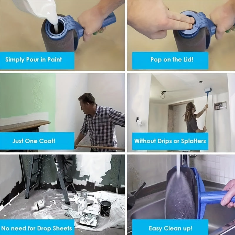 Multi-Functional Paint Roller with Telescopic Handle 7-Inch Easy Pour No Drip