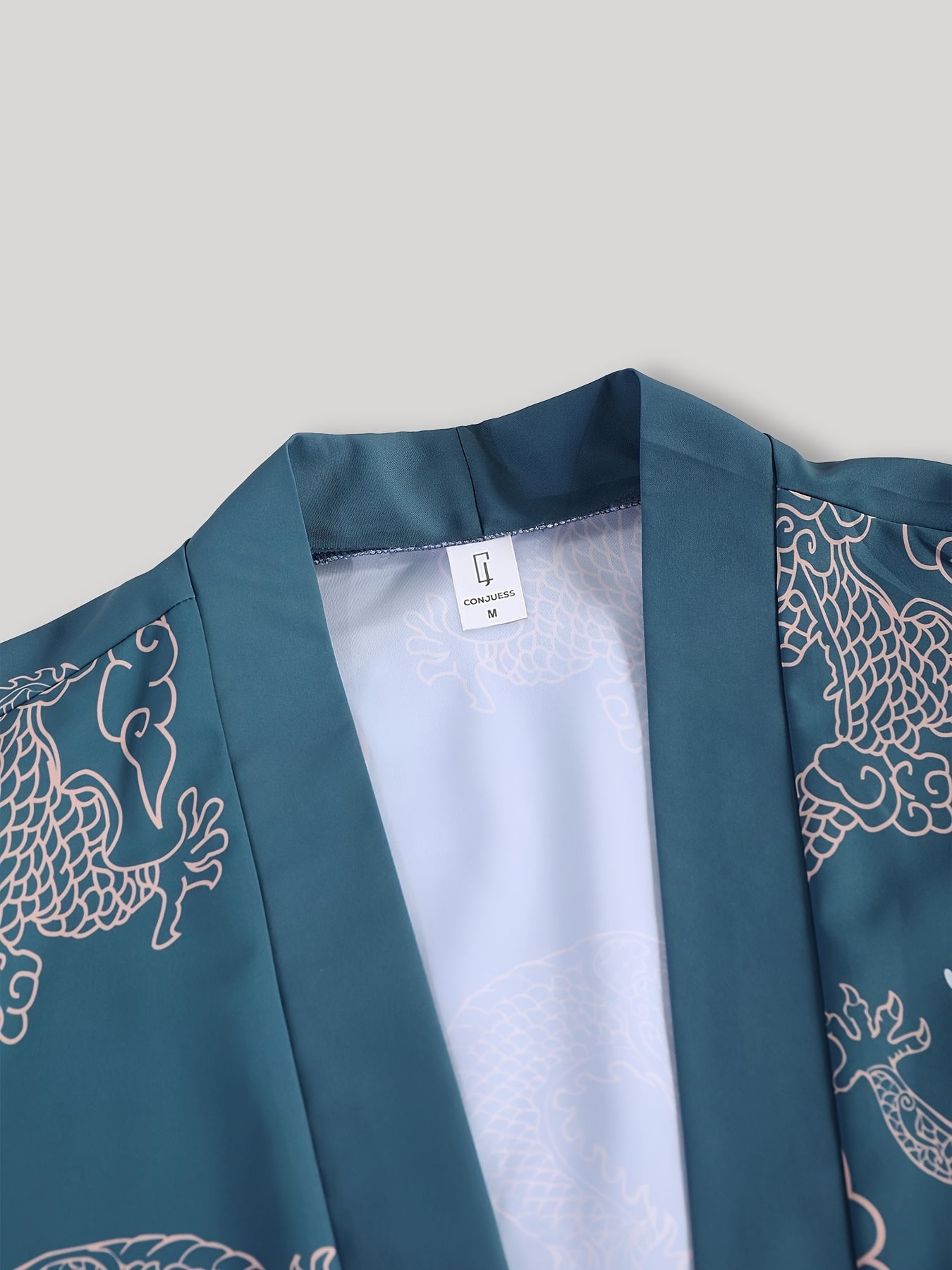 Men's Dragon Print Kimono Robe Set Casual Polyester Loungewear with Matching Pants for Spring Autumn