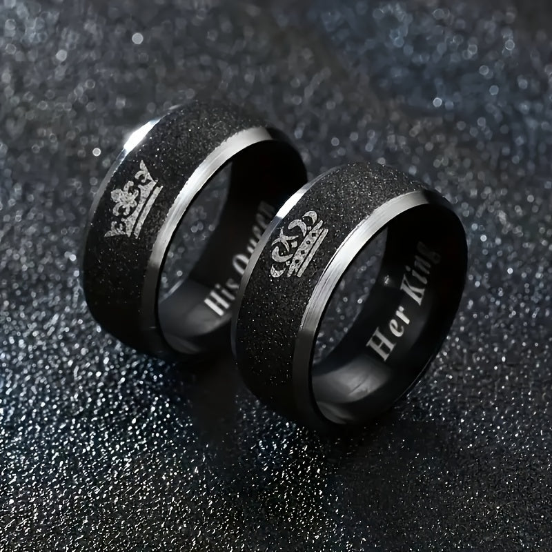 Set of 2 Stainless Steel Crown Couple Rings for Men and Women Fashion Jewelry
