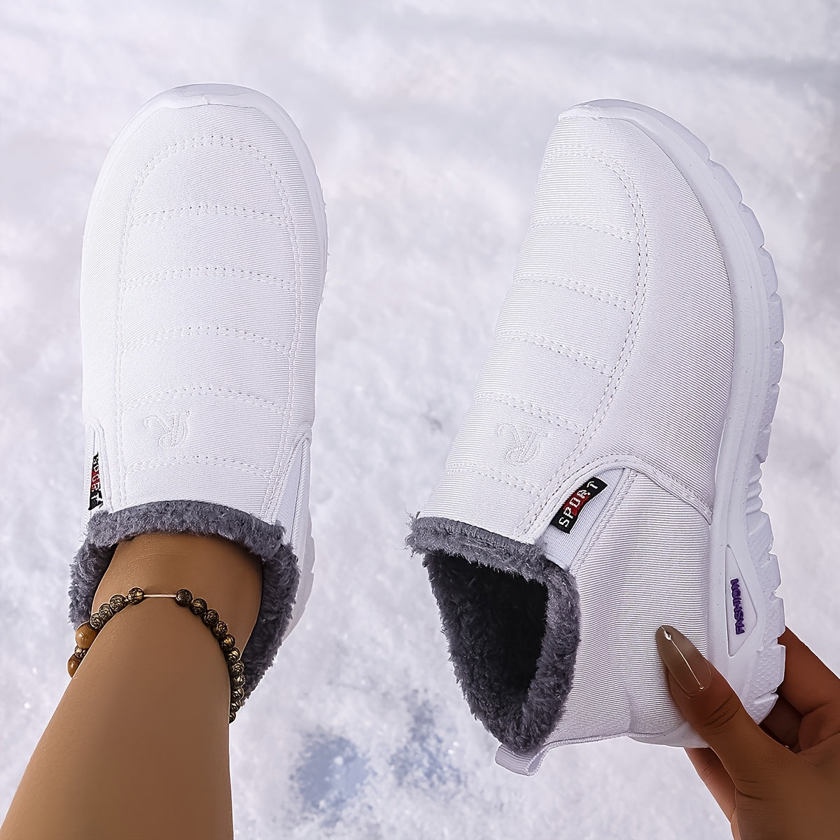 Women's Fleece-Lined Ankle Boots Lightweight Winter Hiking Shoes Black