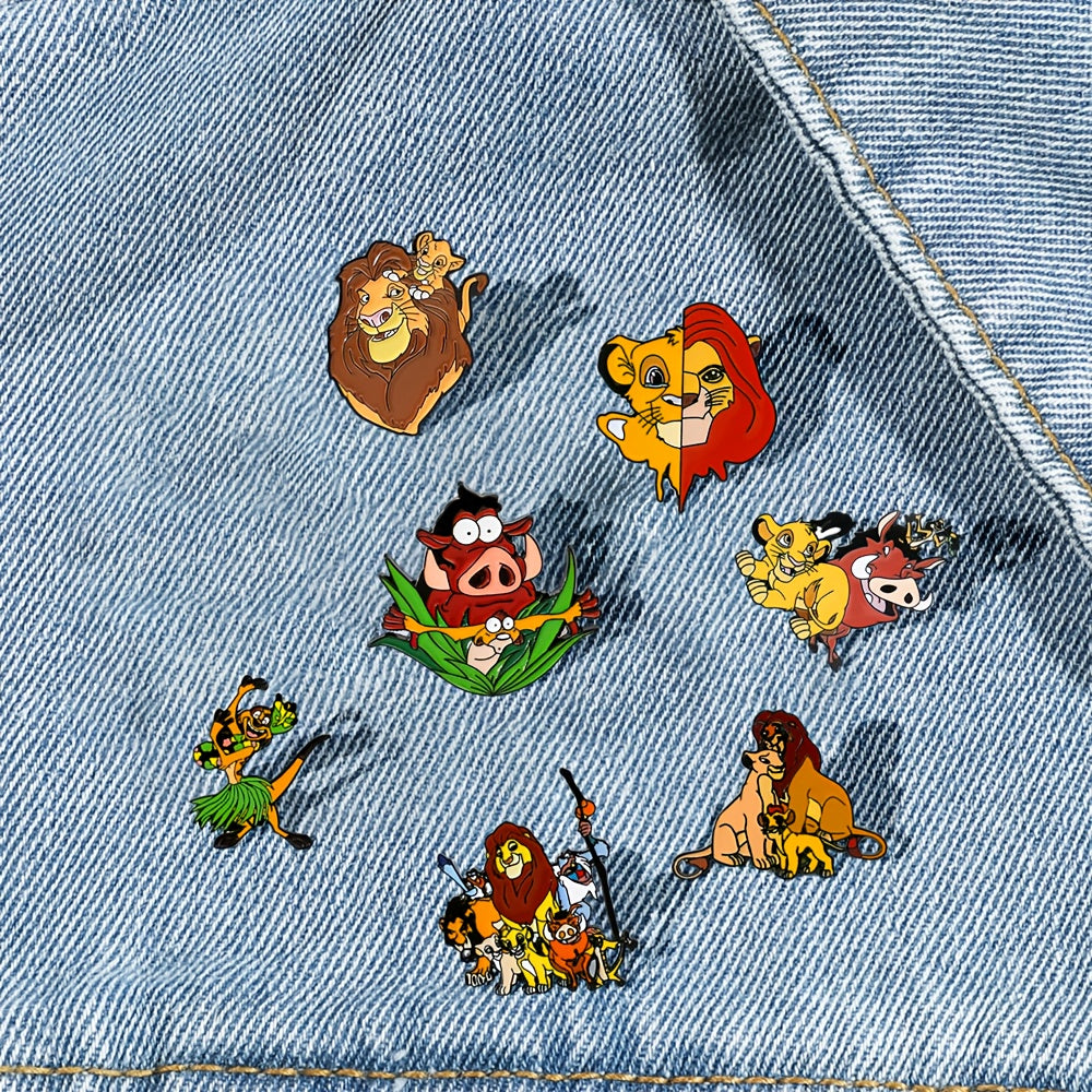 7 ta Simba Anime Emal Metall Badjlar to'plami, Erkaklar va Ayollar kiyimlari va aksessuarlar uchun zamonaviy brosh pinlar, Bolalik xotiralari uchun mukammal esdalik sovg'asi