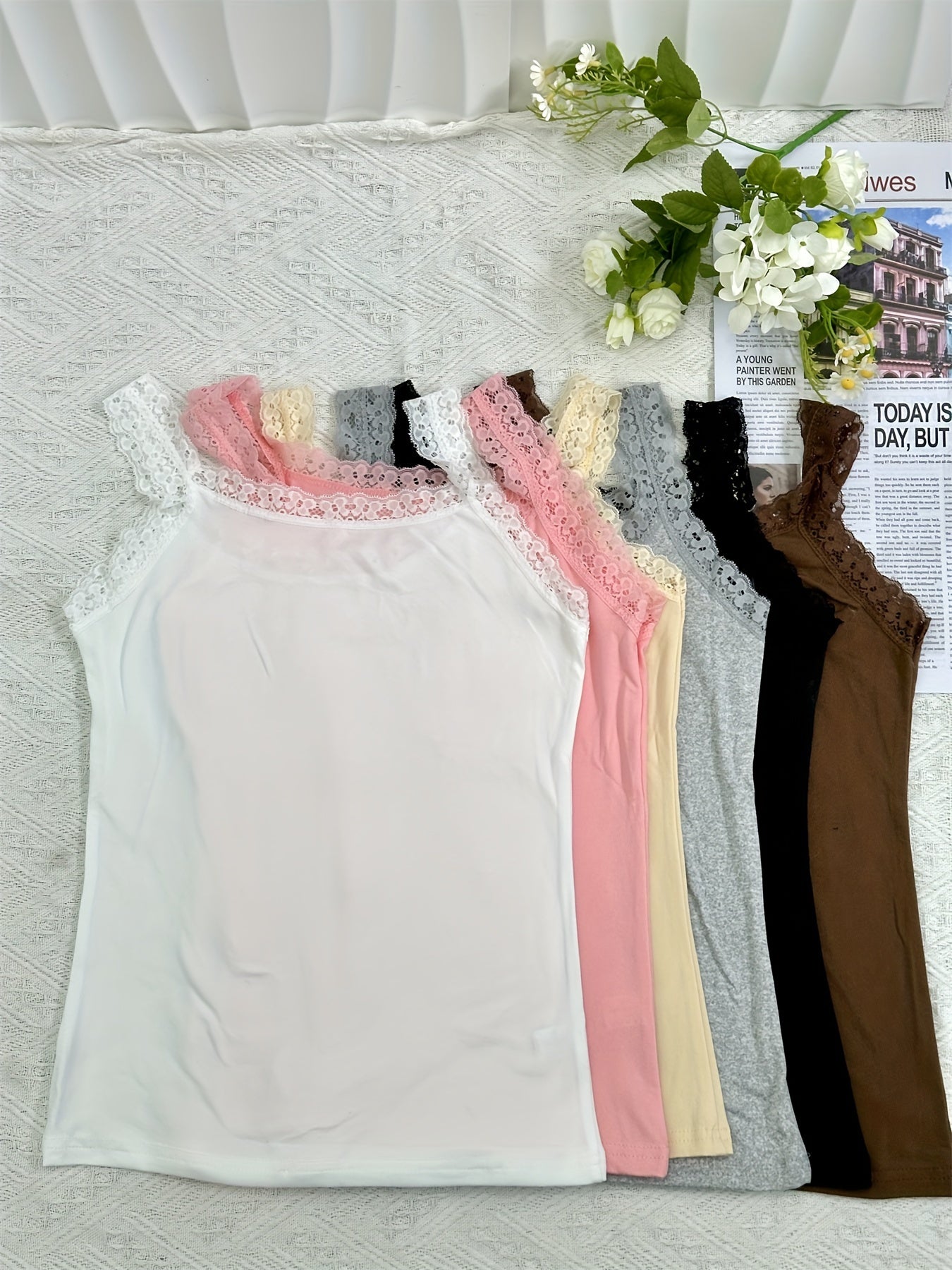 Women's Plus Size Lace Edge Camisole Vest Sleeveless Shirt for Casual Wear