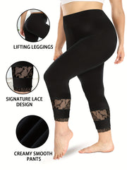 Women's High-Waisted Non-See-Through Workout Leggings with Lace Trim