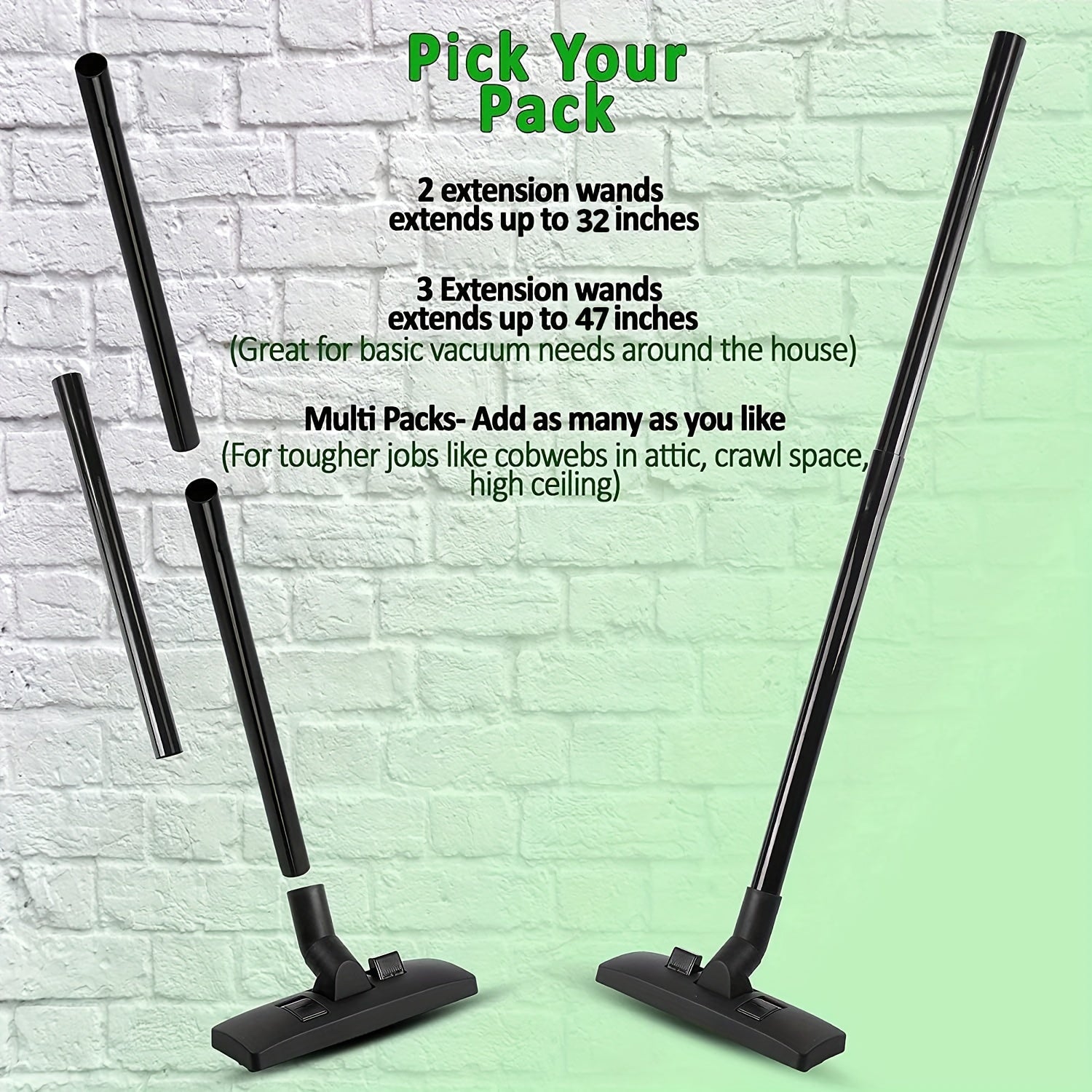 Three Pieces Vacuum Extension Wands 3.17cm, Extends Up to 44.7cm, Portable Plastic Tube Replacement