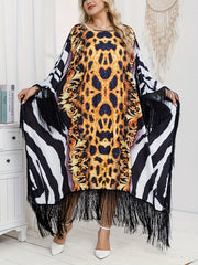 Plus Size Women's Bat Sleeve Tassel Panel Dress Loose Summer Fashion