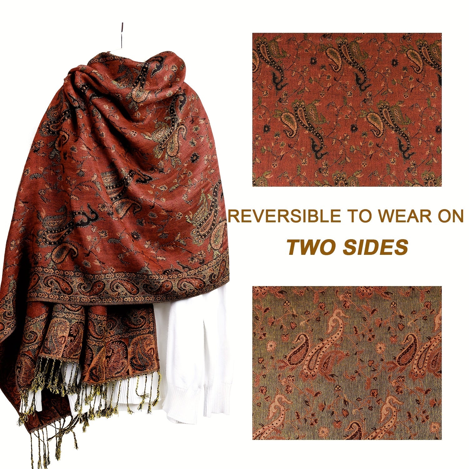 Women's Cashmere-Feel Scarf with Fringed Shawl Wraps Soft Warm and Breathable