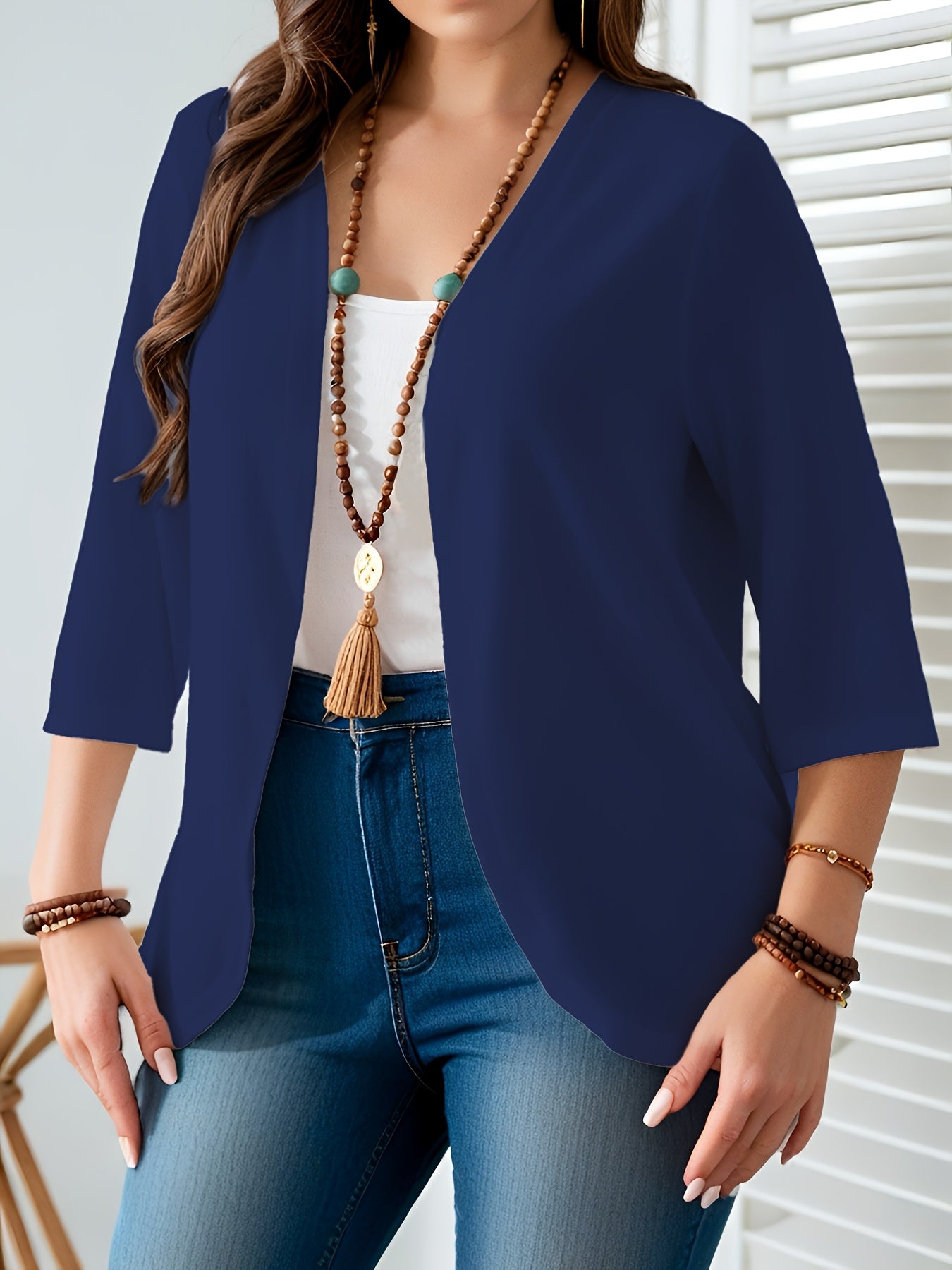 Plus Size Women’s Lightweight Cardigan with 3/4 Sleeves and Open Front