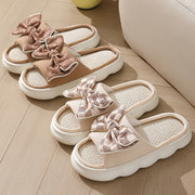 Women’s Slip-On Slippers with Bow, Cushioned EVA Sole, Indoor Outdoor, Black White