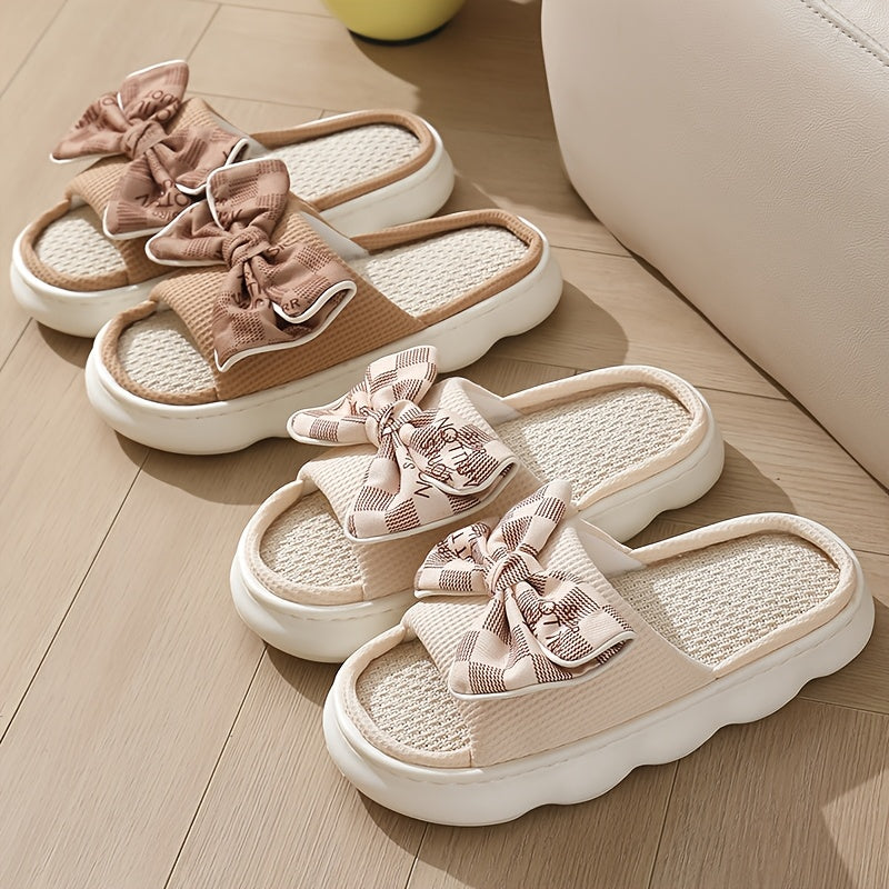 Women’s Slip-On Slippers with Bow, Cushioned EVA Sole, Indoor Outdoor, Black White