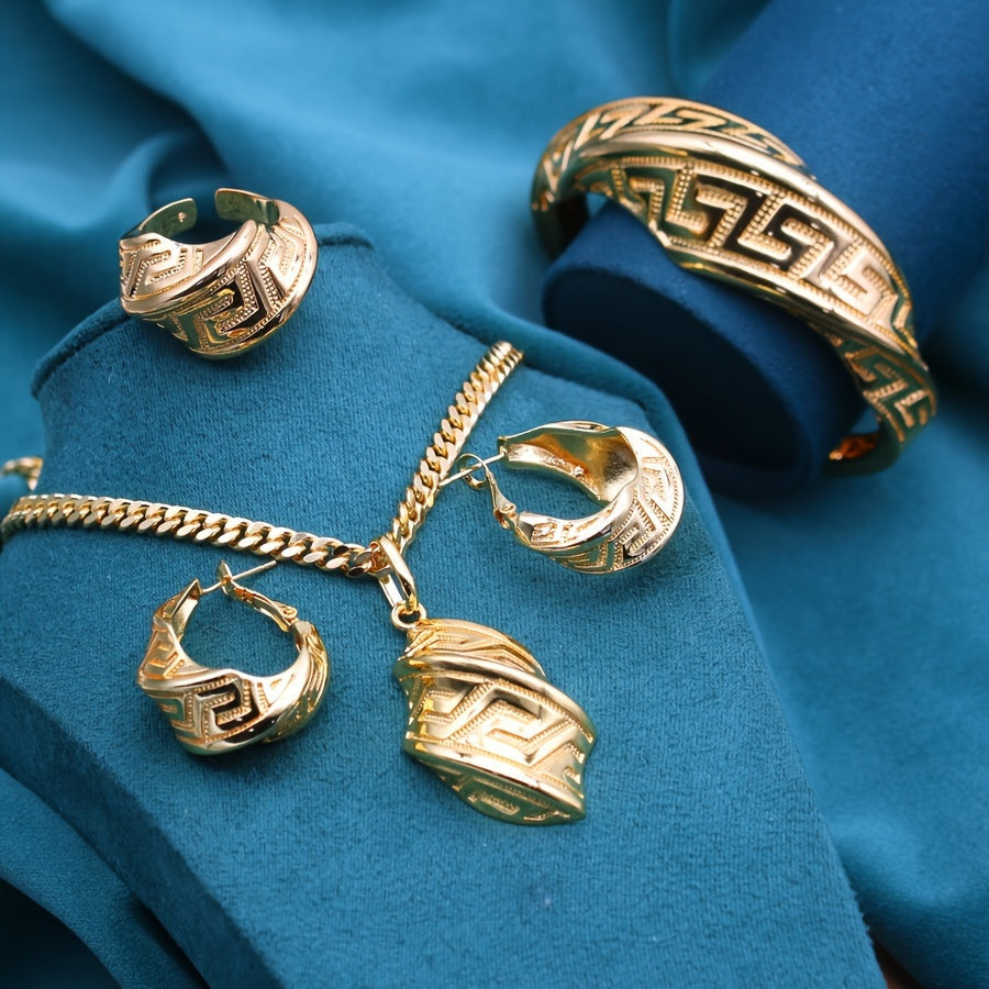 Vintage Middle Eastern Bridal Necklace and Earring Set 18K Gold Plated Copper Wedding Jewelry for Women