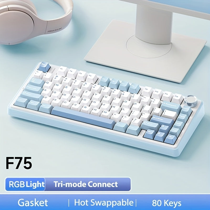 RGB Mechanical Gaming Keyboard 75% Wireless Wired Hot-Swappable Ergonomic Customizable Keycaps