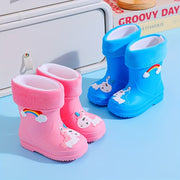 Kids' Rain Boots Unicorn Rainbow Plush Fleece Short PVC Slip-On Outdoor All-Season