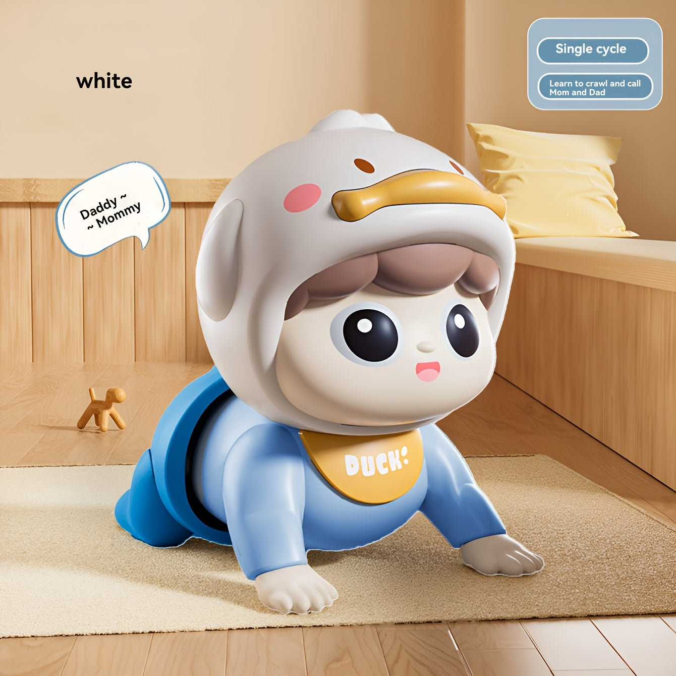 Interactive Crawling Toy for Toddlers with Music Speech Learning in White Pink Yellow