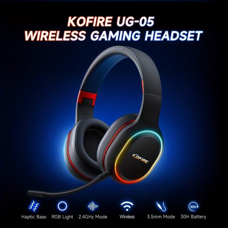 Wireless Gaming Headset 2.4GHz with 30H Playtime, Detachable Mic, 3D Stereo Sound