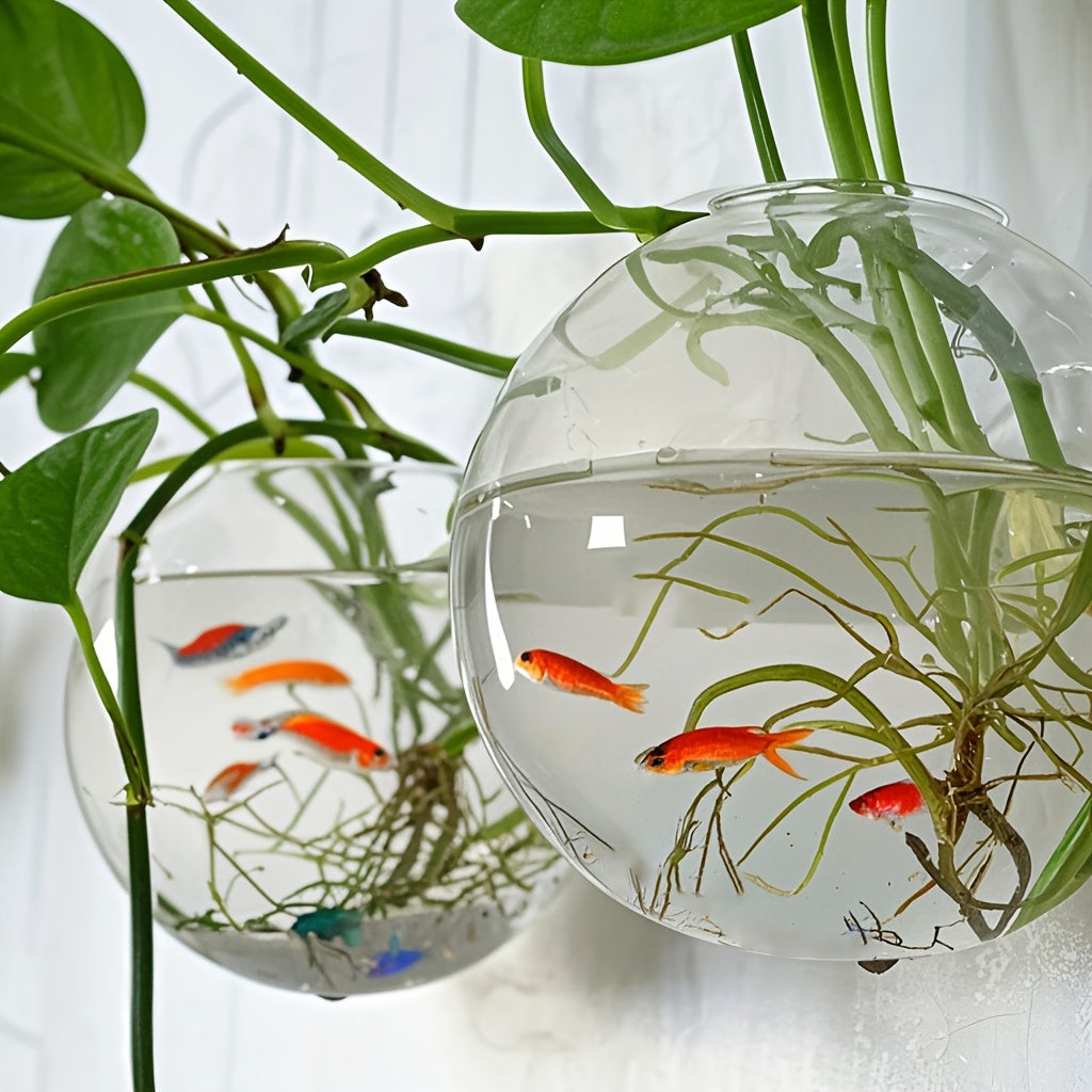 Glass Wall Planters with Fish Tank Feature Set of 2 Modern Indoor Outdoor Decor