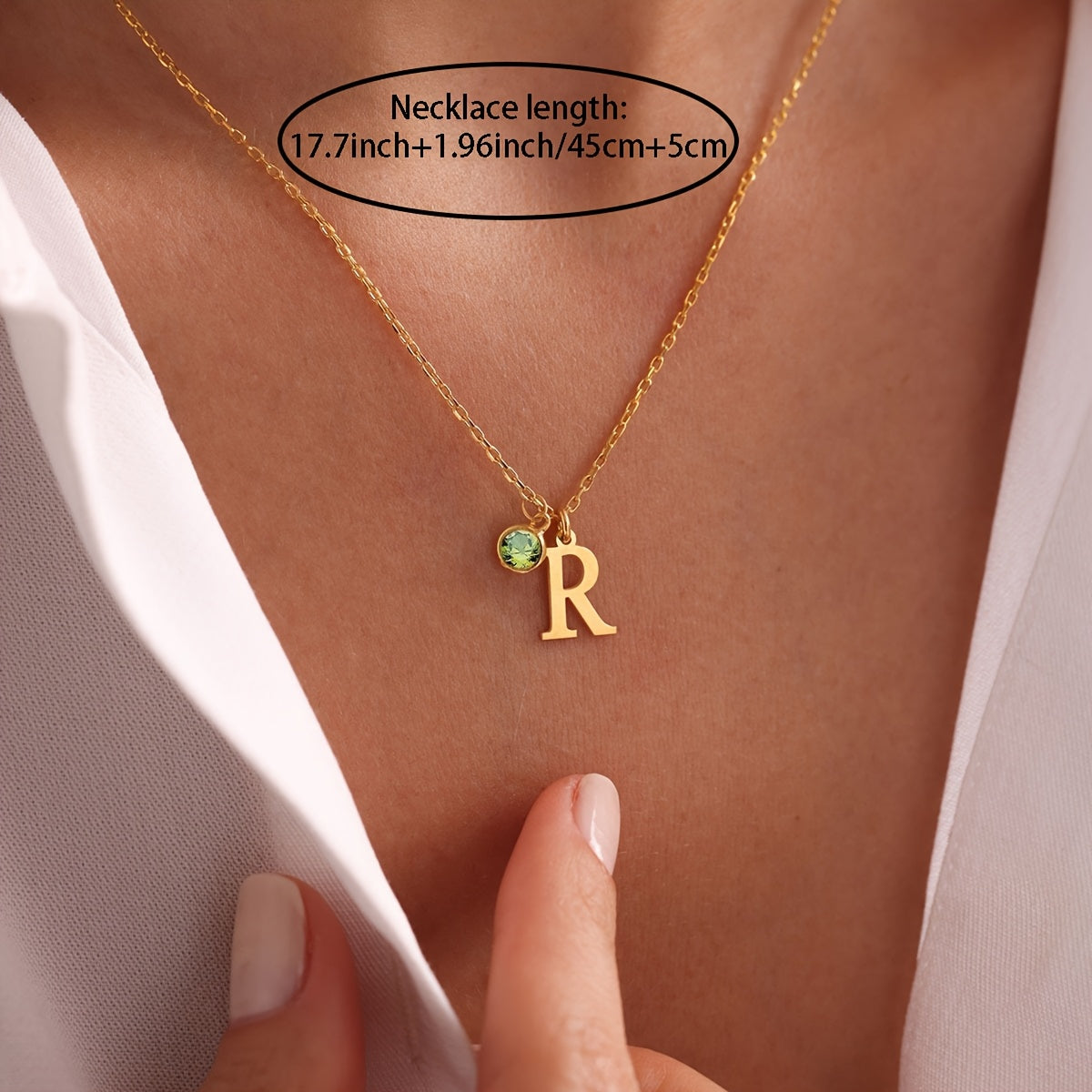 Women's Gold Plated Letter Pendant Necklace with Birthstone Personalized Initials