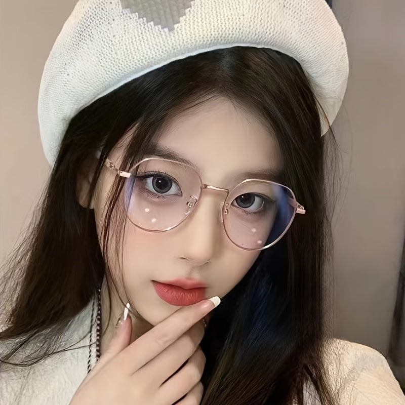 Многоугольные очки для больших лиц с эффектом похудения, металлическая оправа, плоские линзы, очки