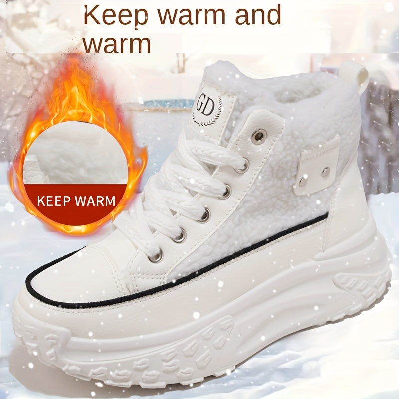 Women's Warm Faux Leather High-Top Boots for Autumn Winter Short Ankle Shoes