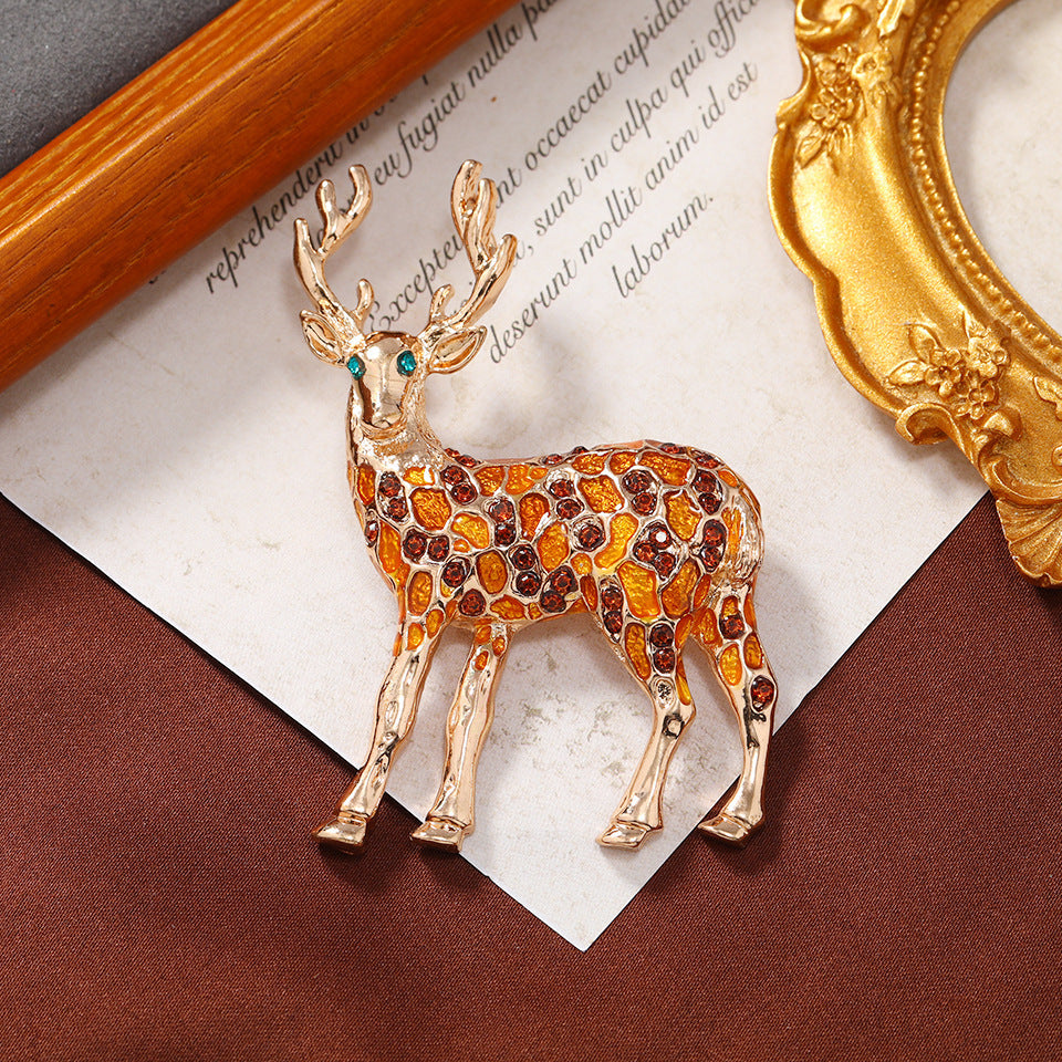 Enamel Deer Brooches for Women Animal Lapel Pins Elegant Jewelry Accessories