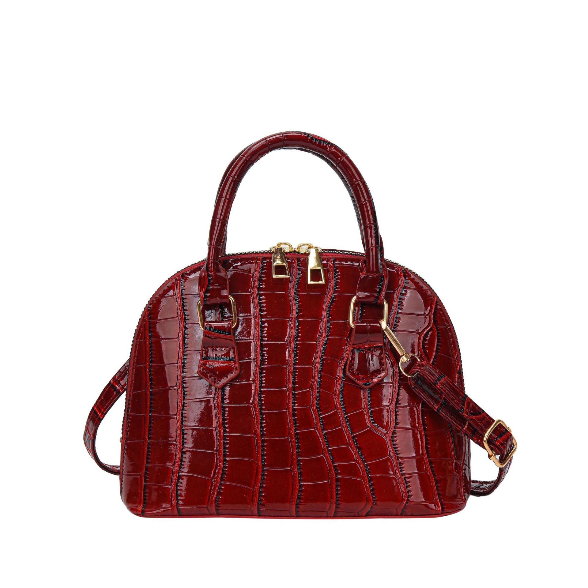 Crocodile Pattern Shell Handbag Small Square Shoulder Bag with Removable Strap in White Black Burgundy