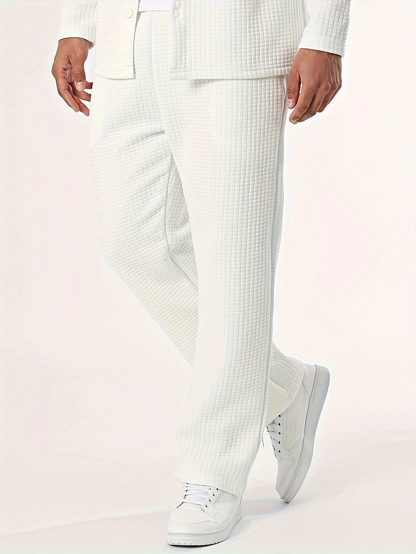 Men's Casual Long Sleeve Shirt and Pants Set Solid Color Fall Winter Polyester Blend