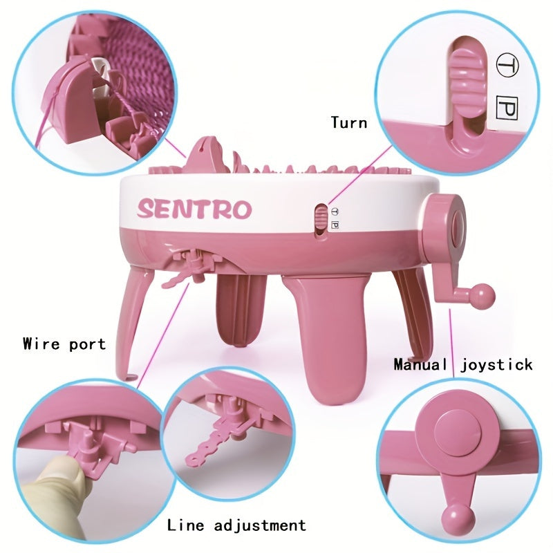 Kids Knitting Machine Kit 40-Needle Hand Crank Loom for Hats Scarves Socks Pink