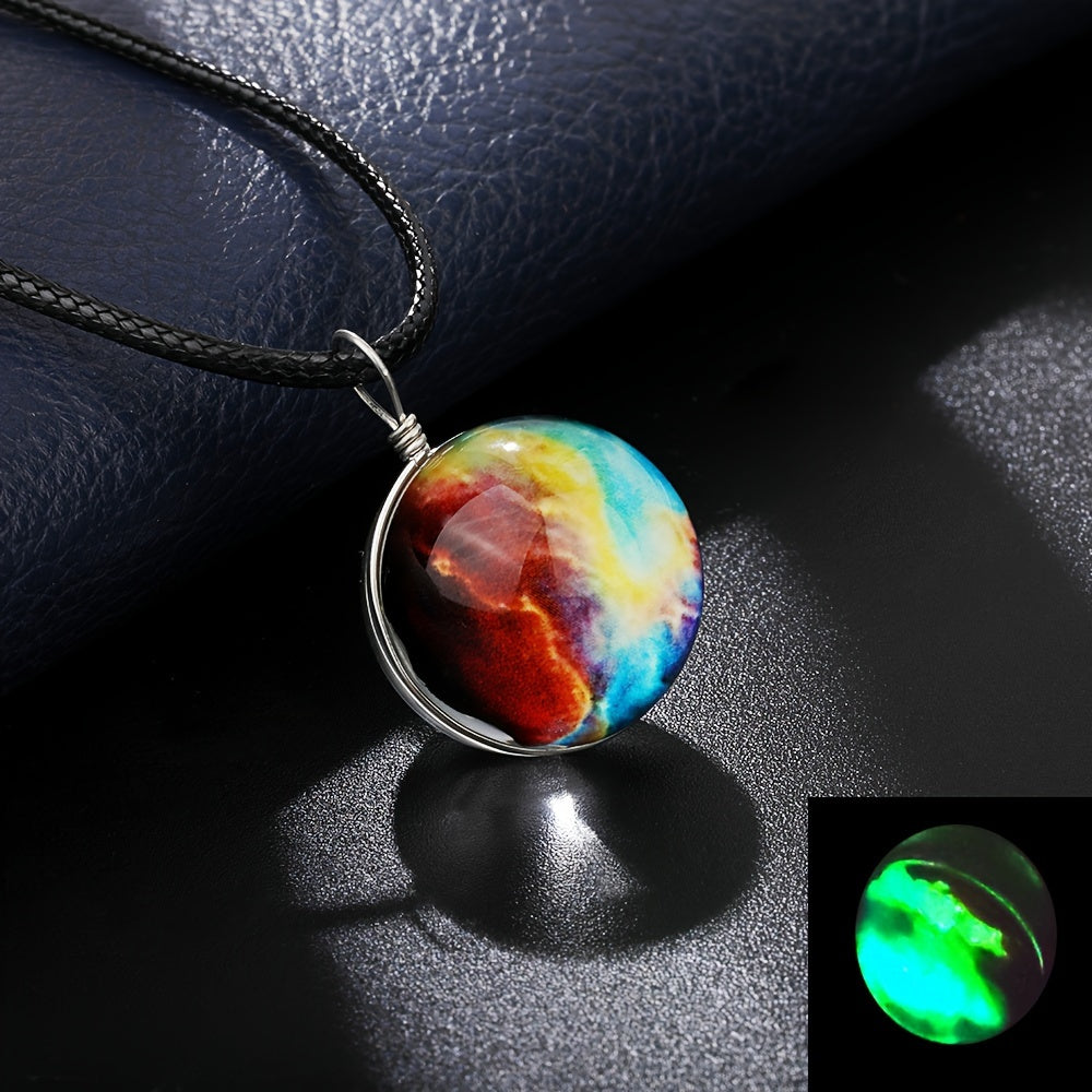 Set of 4 Boho Retro Glass Orb Pendant Necklaces with Glowing Space Gemstones for Festivals and Travel