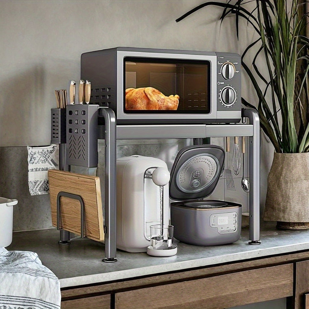 Kuchka uchun sozlanadigan mikroto'lqinli pech uchun turar joy va asboblar uchun tutqich bilan ta'minlangan stol usti stand