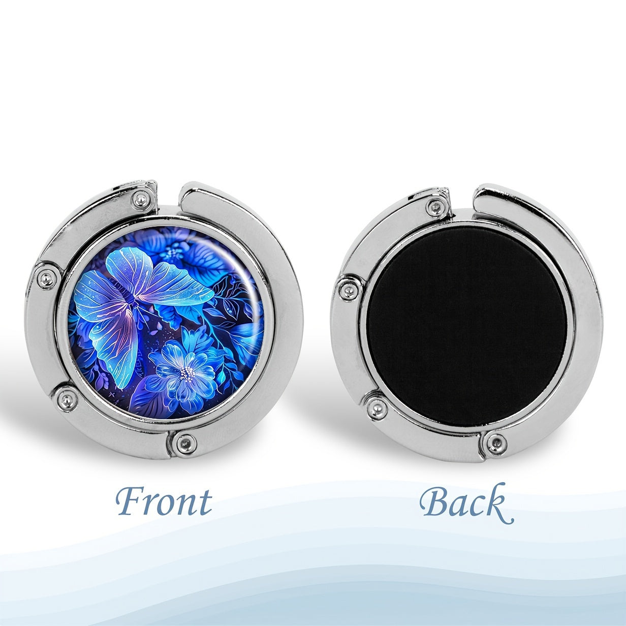 Portable Folding Handbag Hook Blue Butterfly Table Purse Hanger Bag Holder