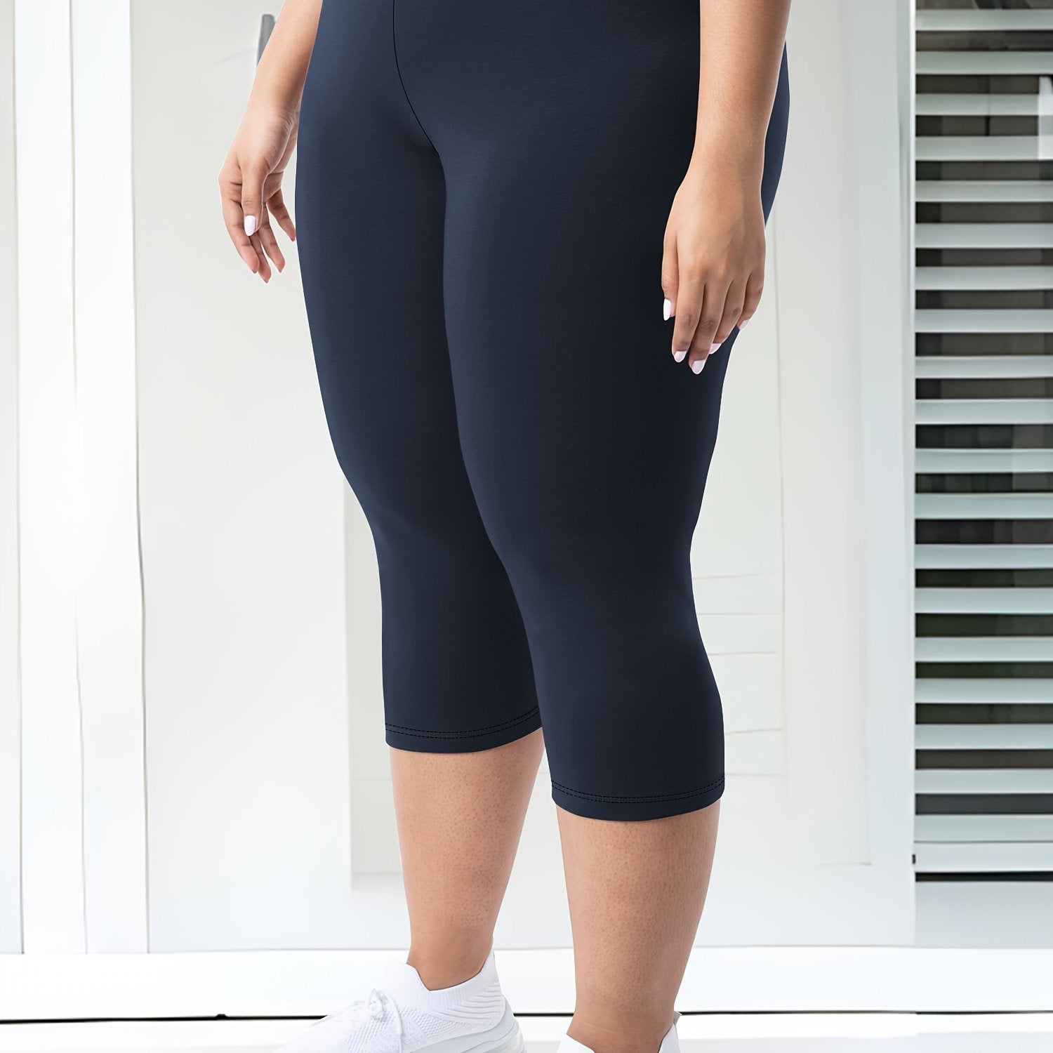 Капри-лосины большого размера с высокой талией для женщин с карманами, непрозрачная эластичная ткань