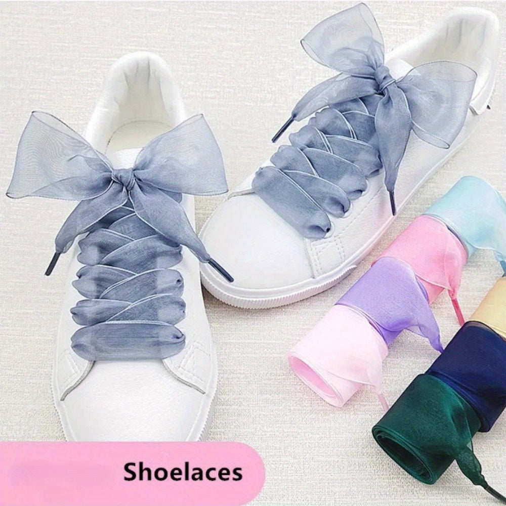 Unisex Transparent Chiffon Flat Shoelaces 2.5cm Widened Wide Bow