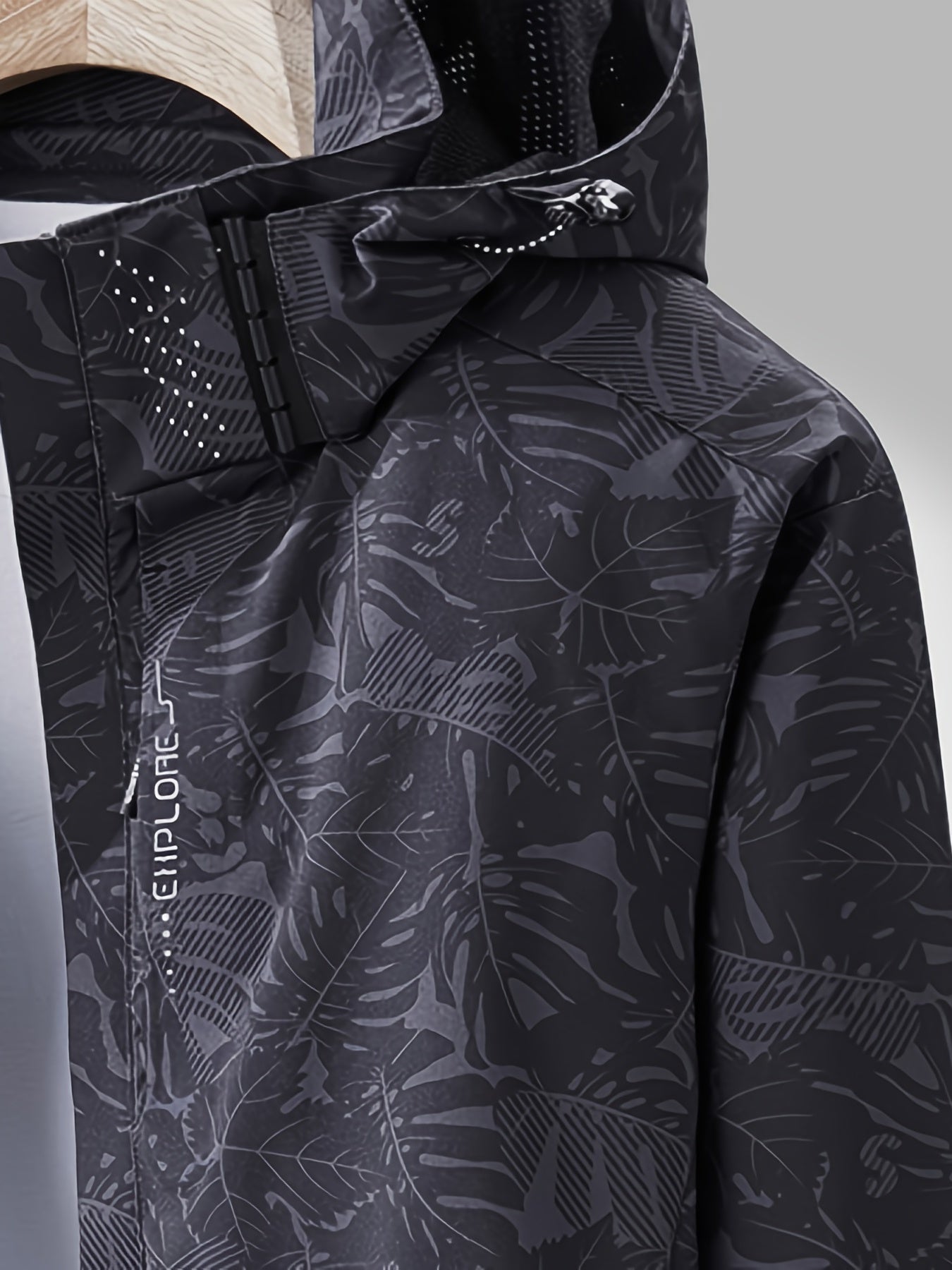 Women's Waterproof Windbreaker Jacket with Zipper Stand Collar and Random Print