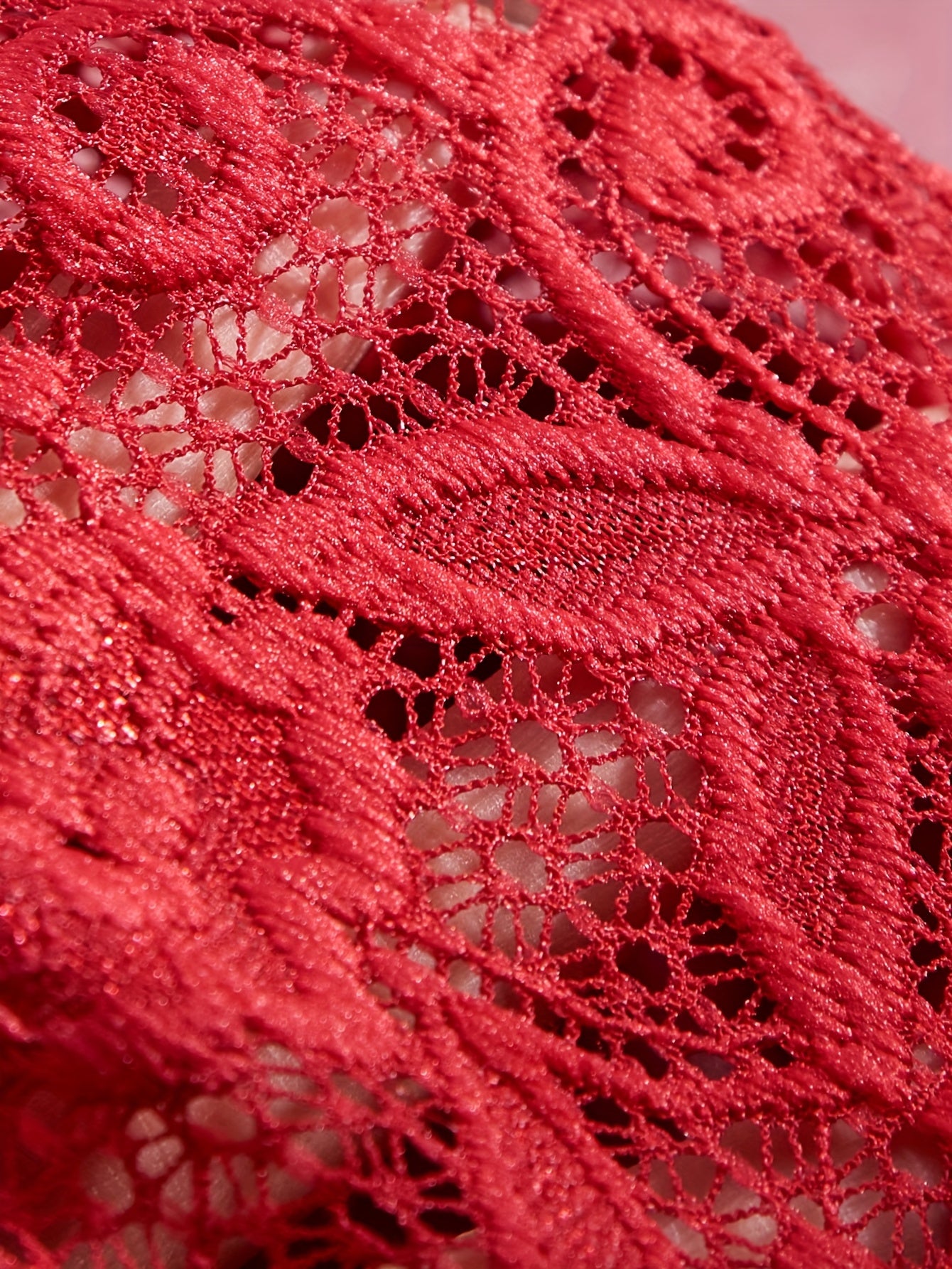 Body de encaje de talla grande con escote en V profundo y dobladillo con volantes, poliéster elástico rojo