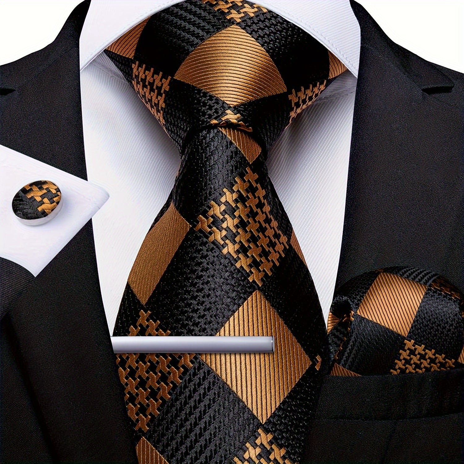 Men's Accessories Set 5 Pieces Tie Cufflinks Handkerchief Pocket Square for Wedding Business Party