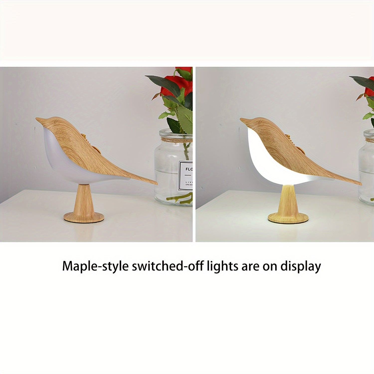 Art Deco Bird LED Table Lamp with Touch Night Light Rechargeable Lithium Battery and USB Cable in Maple Leaf Color