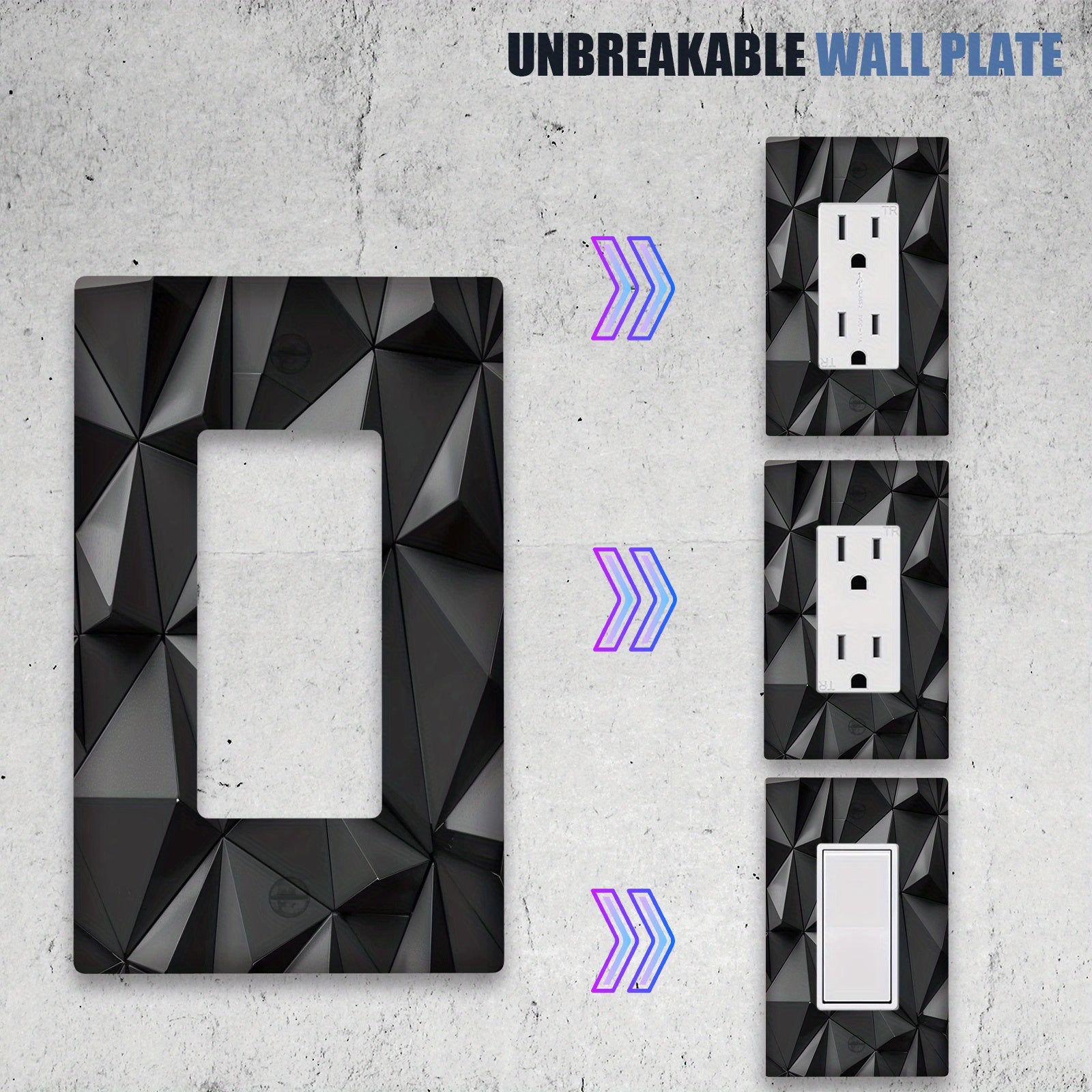 Cubierta de interruptor de luz decorativa en 3D negra para baño y dormitorio, paquete de 1