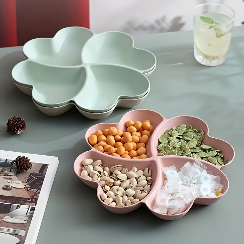 Candy Server with 4 Compartments Heart-Shaped Fruit Tray Clover Snack Tray Small Fruit Basket