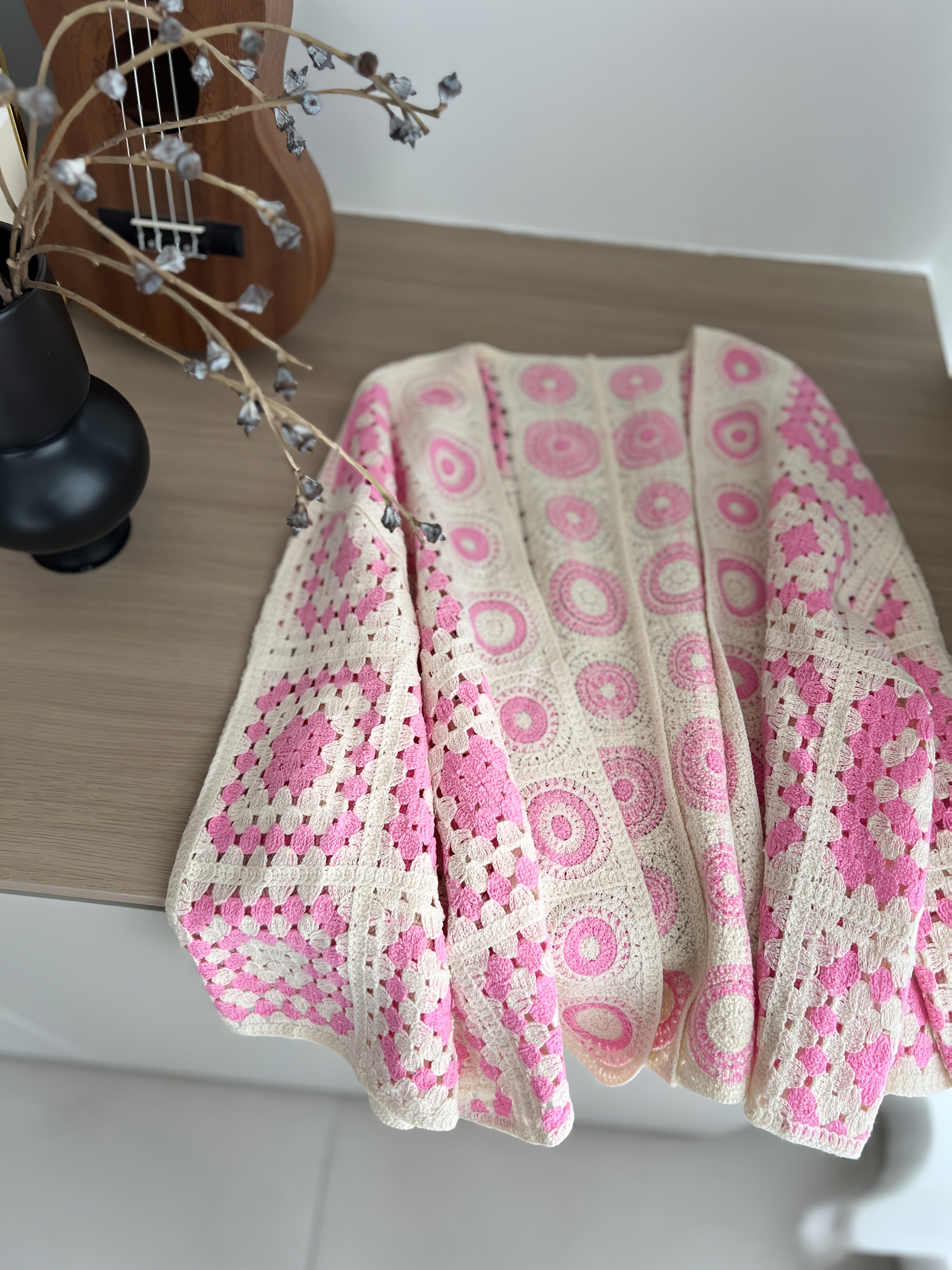 Plus Size Women Breathable Geometric Pattern Cardigan Long Sleeve Lightweight