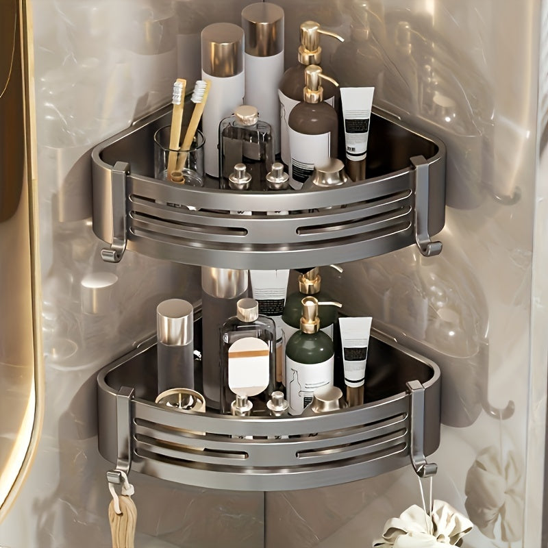 Aluminum Bathroom Corner Shelf Wall-Mounted Triangle Storage No-Drill for Toiletries Kitchen