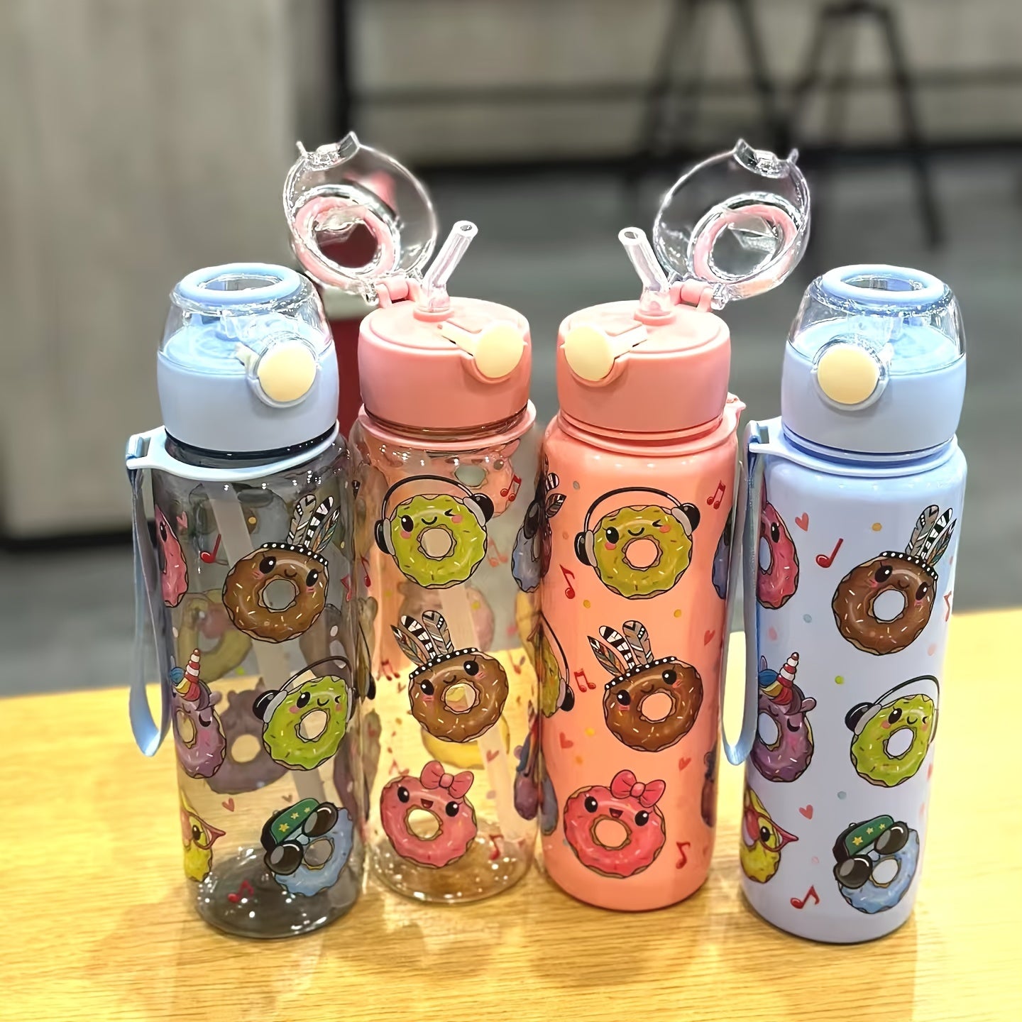 Cute Donut Design Water Bottle 700ml BPA-Free High-Temp Resistant Portable Leak-Proof Outdoor Use