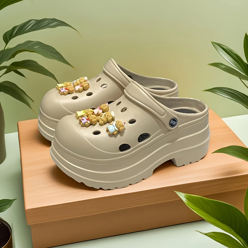 Women's Summer EVA Hole Shoes Thick Sole Teddy Dog Design Garden and Beach Shoes