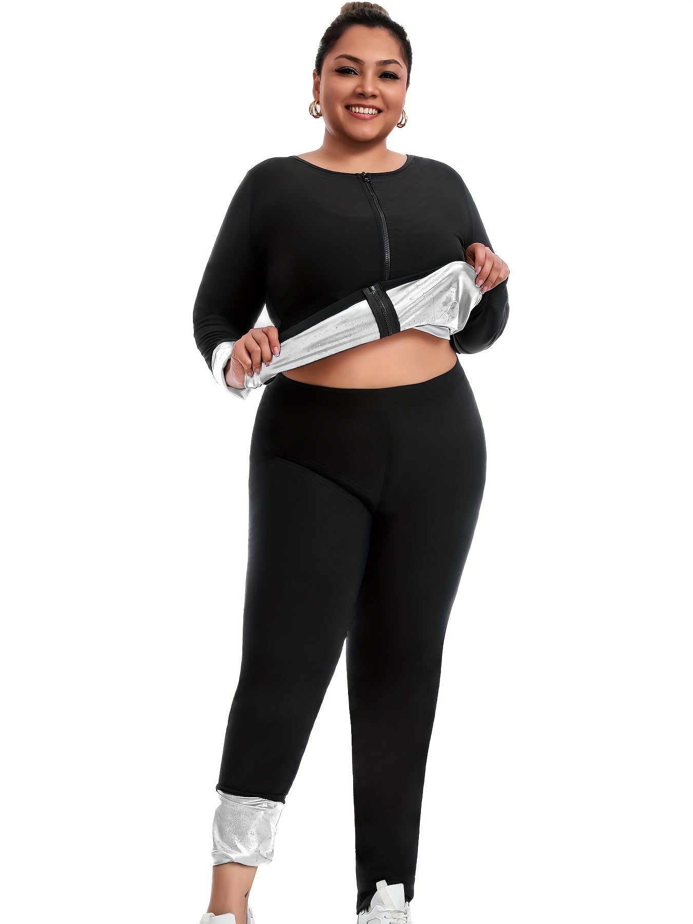 Women's Long Sleeve Yoga Suit for Body Shaping Sauna Suit Two Pieces