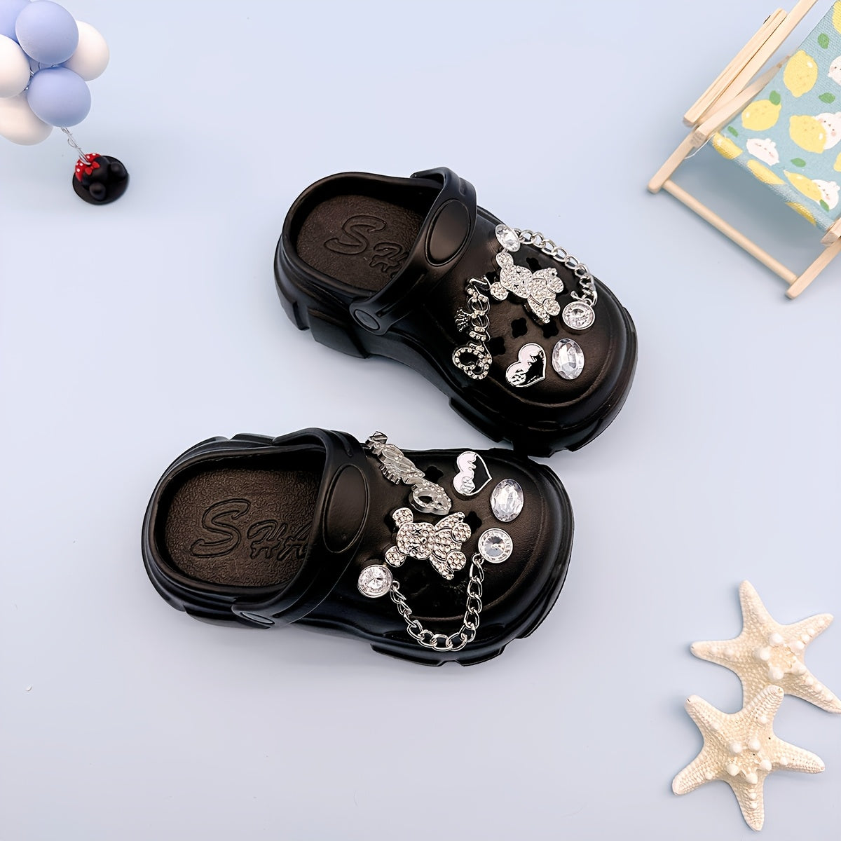 Kids EVA Clogs with Heart and Bear Charms Casual Slip-On Sandals for Boys and Girls