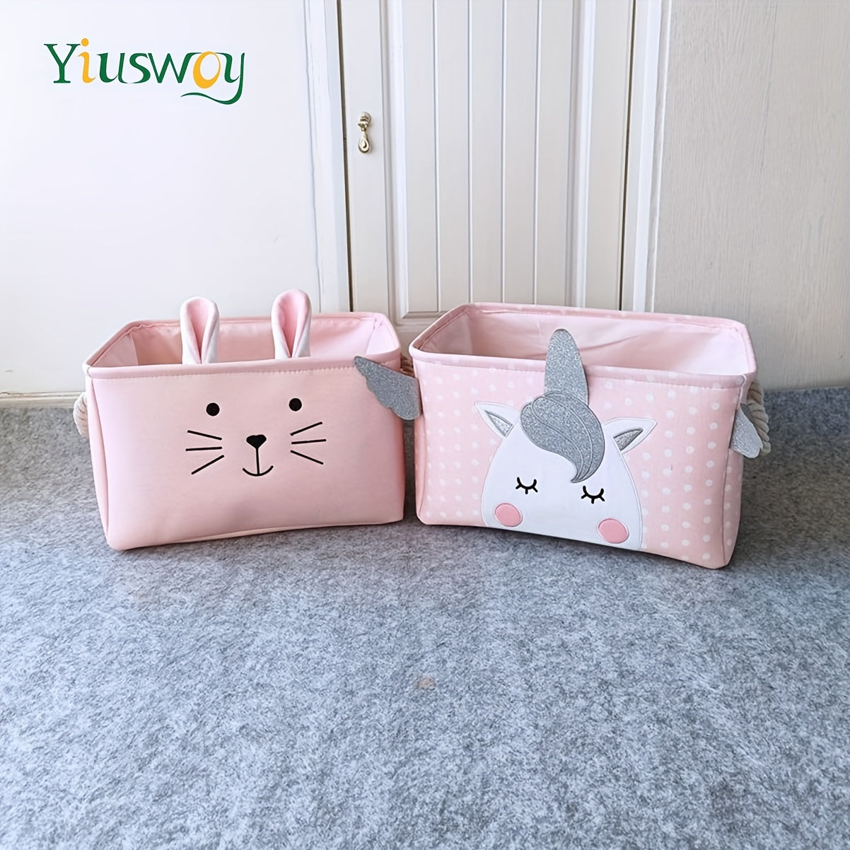 Pushti quyon va ot saqlash savati - Qalin mato, o'yinchoqlar, kiyimlar, kitoblar uchun to'rtburchakli tashkilotchisi | Qo'ltiqchali Uy Bezagi