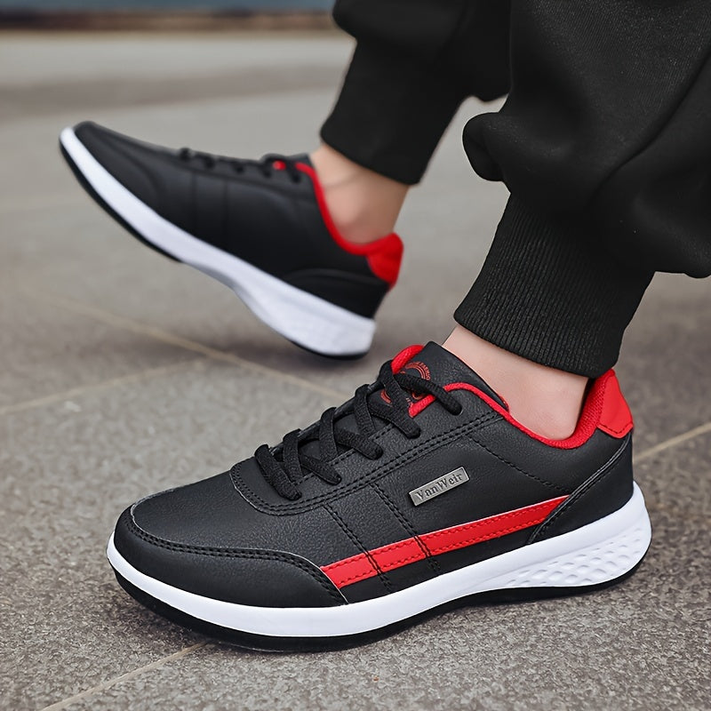 Men's Casual Sneakers PU Upper MD Sole Fabric Insole Navy Blue White Orange Accents