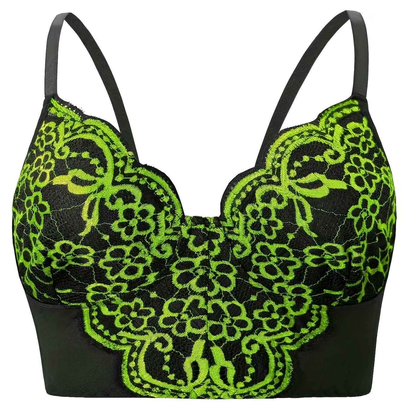 Plus Size Floral Embroidered Longline Shapewear Bra for Women