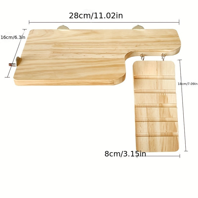 Plataforma de madera para mascotas pequeñas con escalera impermeable para hámsters, aves y animales pequeños